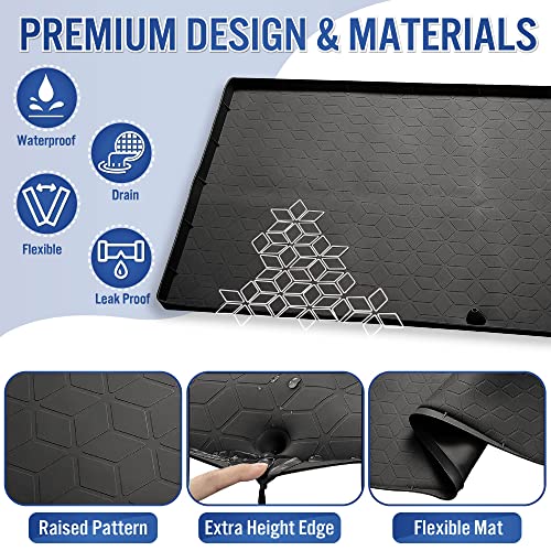 Under Sink Mats for Kitchen Cabinets and Bathroom Sinks 34" x 22" Flexible Silicone Under Sink Liner with Drain Hole Thick Rubber Mat that Protects Cabinet from Sink Leak with bonus Faucet Drip Mat