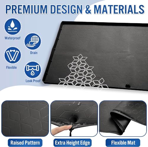 BEZAZZLED Under Sink Mats for Kitchen Cabinets and Bathroom Sinkswith Bonus Faucet Drip Mat 34" x 22" Flexible Silicone Under Sink Liner with Drain Hole Thick Rubber Mat
