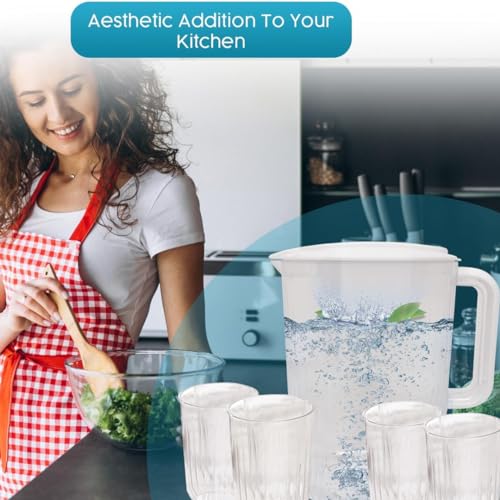 "BPA-Free2 litres Plastic Water Pitcher with Lid and Set of 4 Cups -plastic pitcher, juice containers with lid.water jug and 4 cups. 0.52 gallon pitcher with cups.tea pitcher,hot/cold water pitcher