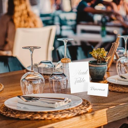 25 Pack SILVER Reserved Table Cards for Wedding With SILVER Foiled Letters- Seating Signs for Chairs Church Pews Double Sided Signs Tent Reservation Cards Celebration Accessories"5.5 * 3