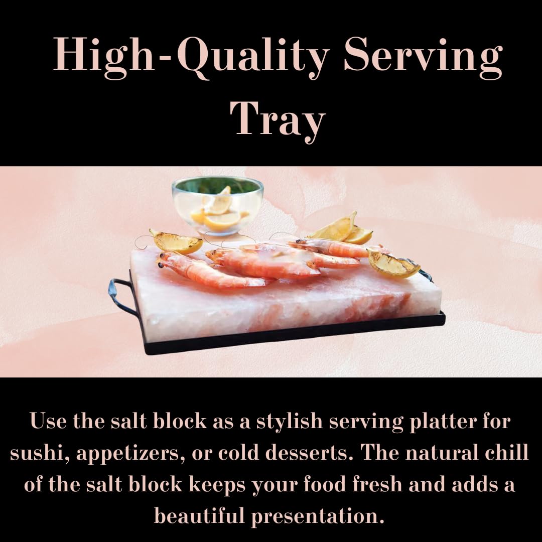 BEZAZZLED Himalayan Salt Block Cooking Plate 12x8x1.5 for Cooking, Salt Board for Grilling, Cutting, and Serving, Food Grade Rock Salt Stone with Steel Tray Unique Gifts for Men, Women, Chefs & Cooks