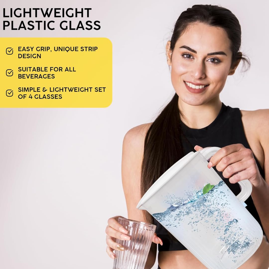 "BPA-Free2 litres Plastic Water Pitcher with Lid and Set of 4 Cups -plastic pitcher, juice containers with lid.water jug and 4 cups. 0.52 gallon pitcher with cups.tea pitcher,hot/cold water pitcher