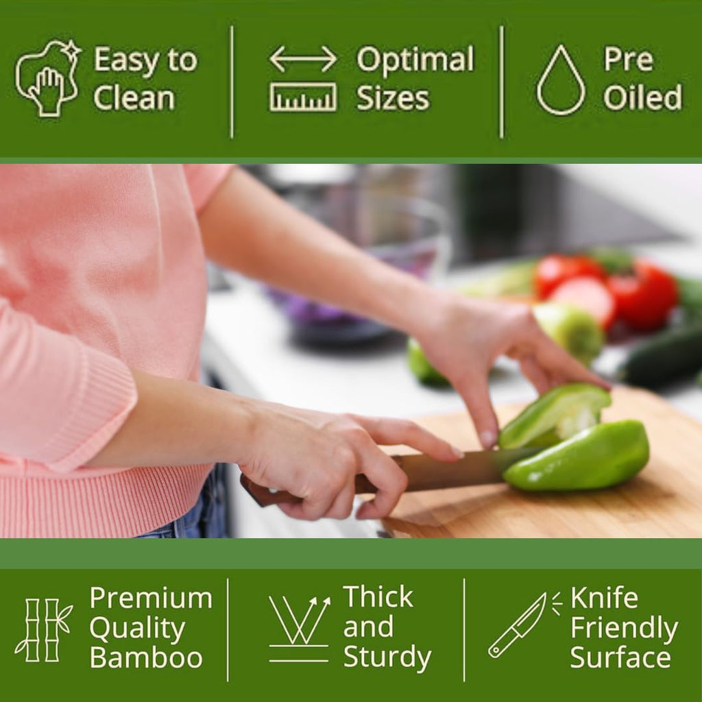 Bezazzled Two-Tone 8 Inch 100% Organic Bamboo Cutting and Serving Board For Kitchen with Juice Groove and Handles Chopping Board for Meat Cheese board Heavy Duty Serving Tray, Pre Oiled,