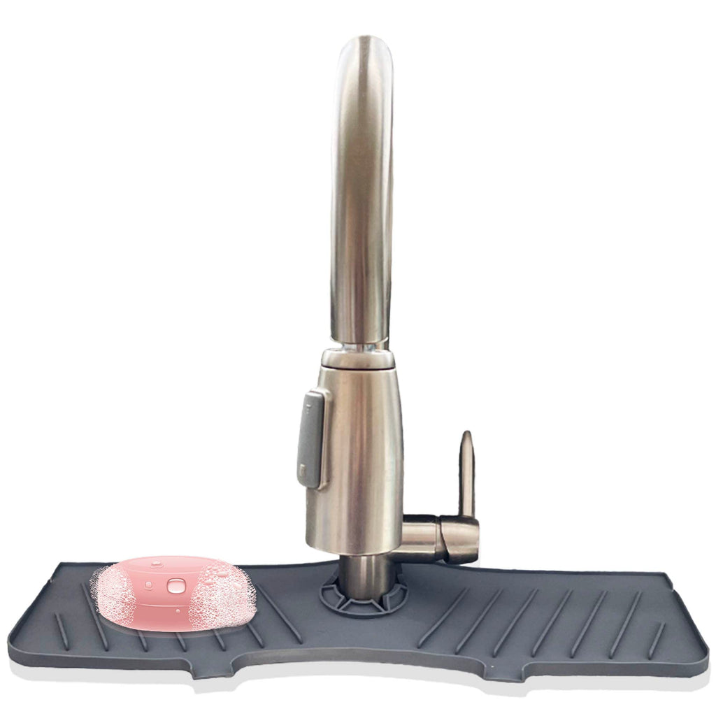 Bezazzled Silicone Faucet Handle Drip Catcher Tray Mat, Drying Mat for Kitchen Counter Bathroom Sink Splash Guard -Grey, Silicone Faucet Mat Dish Soap Sponge Holder for Sink Accessories Gadgets,