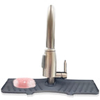 Bezazzled Silicone Faucet Handle Drip Catcher Tray Mat, Drying Mat for Kitchen Counter Bathroom Sink Splash Guard -Grey, Silicone Faucet Mat Dish Soap Sponge Holder for Sink Accessories Gadgets,