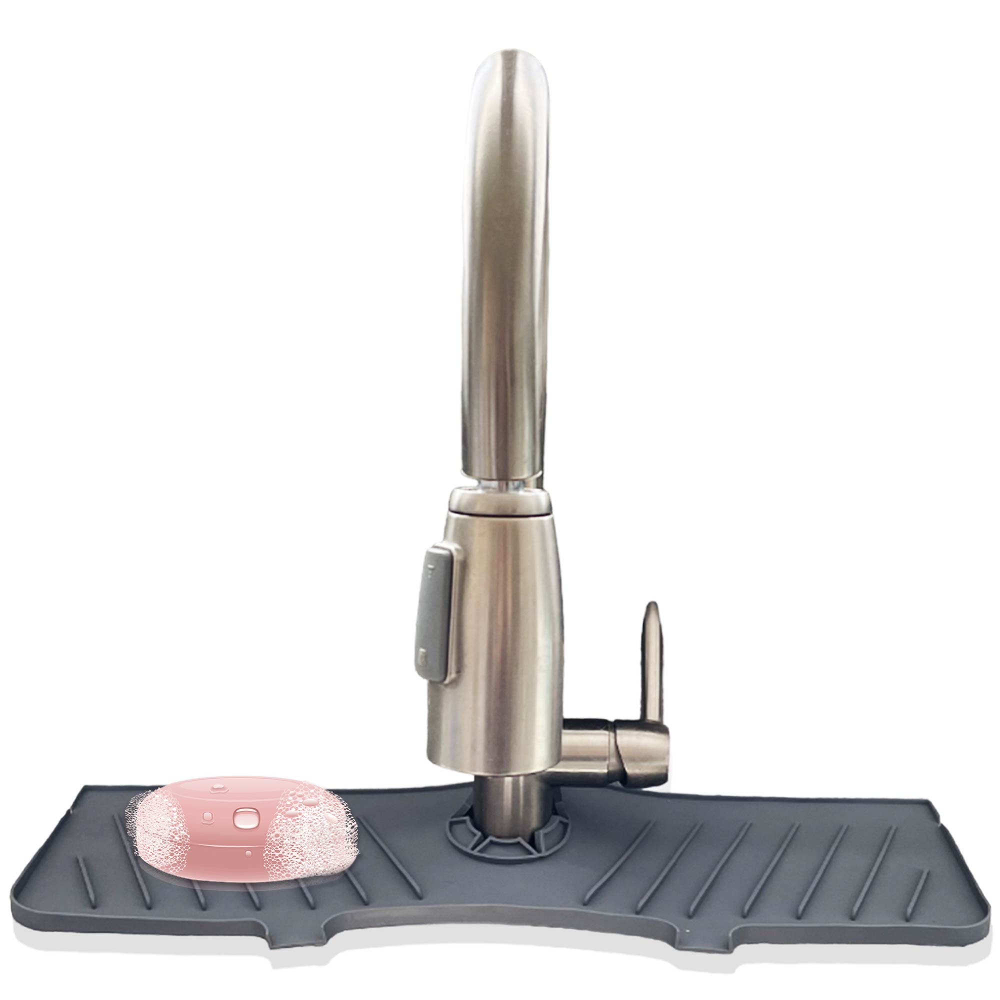 Bezazzled Silicone Faucet Handle Drip Catcher Tray Mat, Drying Mat for Kitchen Counter Bathroom Sink Splash Guard -Grey, Silicone Faucet Mat Dish Soap Sponge Holder for Sink Accessories Gadgets,