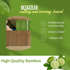 Bezazzled Two-Tone 8 Inch 100% Organic Bamboo Cutting and Serving Board For Kitchen with Juice Groove and Handles Chopping Board for Meat Cheese board Heavy Duty Serving Tray, Pre Oiled,