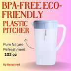 BEZAZZLED 3 Litre/0.79 Gallon Plastic Pitcher with LidBPA-FREE Eco-Friendly juice containers with lids Water Jug for Hot/Cold Juice Beverage Ice Tea Kettle 102 oz Transparent