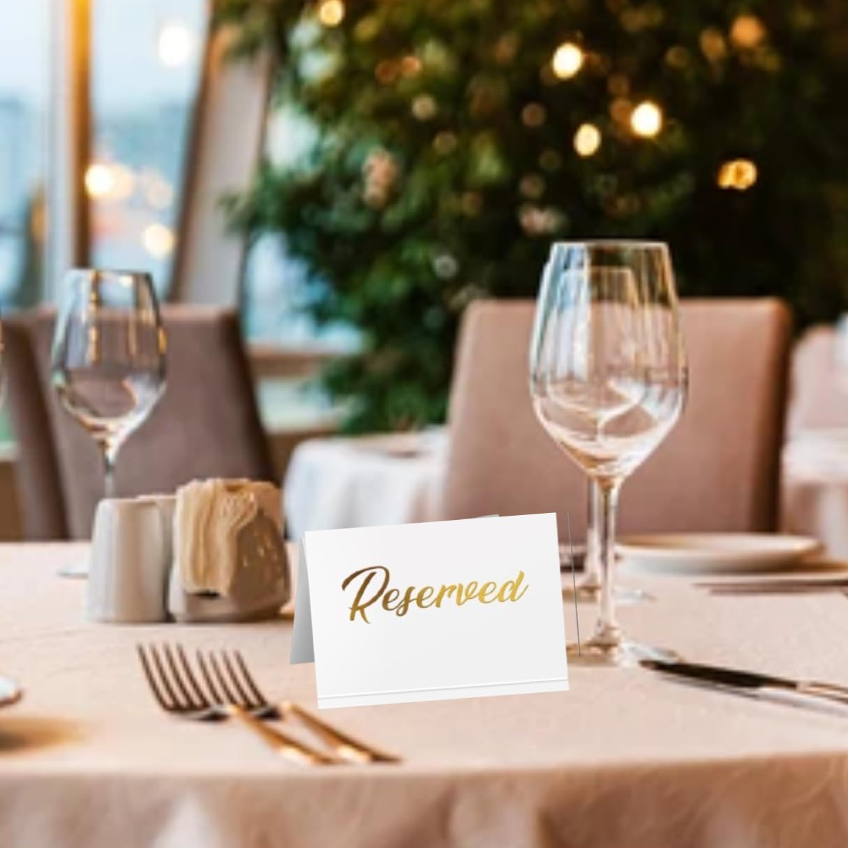 25 Pack Gold Reserved Table Cards for Wedding with Gold Foiled Letters- Seating Signs for Chairs Church Pews Double Sided Signs Tent Reservation Cards Celebration Accessories" (Set of 25, White)