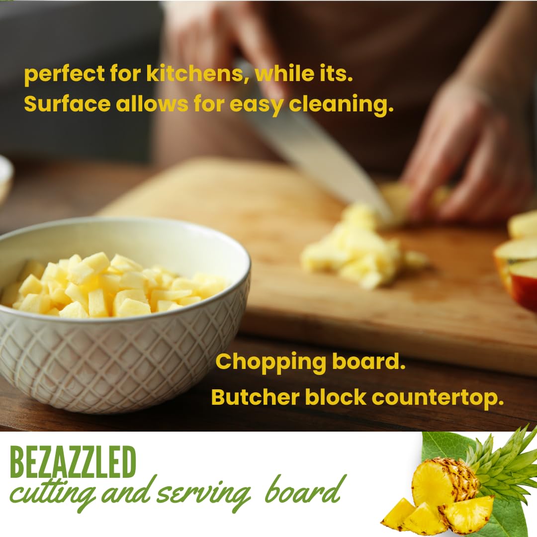 Bezazzled Two-Tone 8 Inch 100% Organic Bamboo Cutting and Serving Board For Kitchen with Juice Groove and Handles Chopping Board for Meat Cheese board Heavy Duty Serving Tray, Pre Oiled,