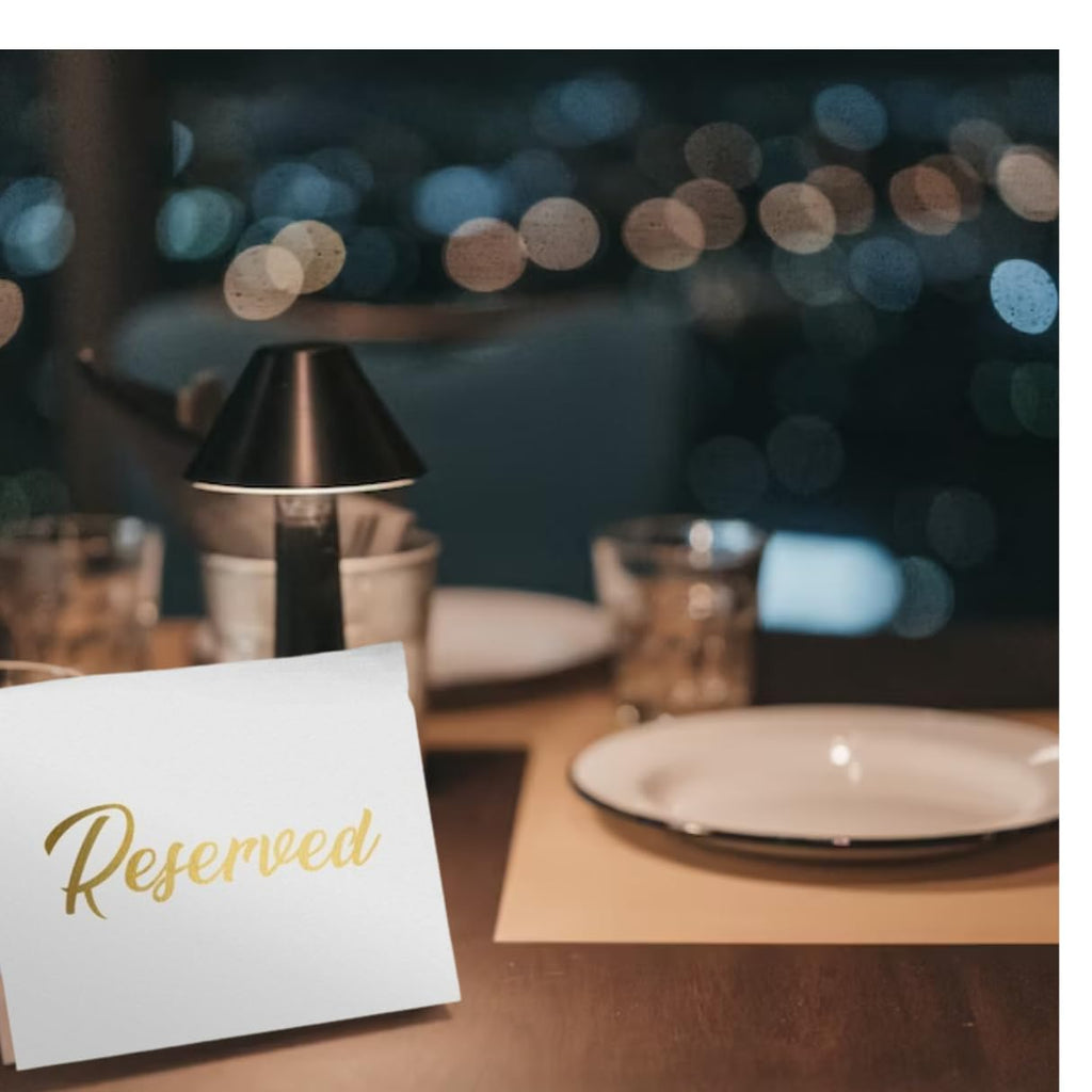 25 Pack Gold Reserved Table Cards for Wedding with Gold Foiled Letters- Seating Signs for Chairs Church Pews Double Sided Signs Tent Reservation Cards Celebration Accessories" (Set of 25, White)