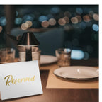 25 Pack Gold Reserved Table Cards for Wedding with Gold Foiled Letters- Seating Signs for Chairs Church Pews Double Sided Signs Tent Reservation Cards Celebration Accessories" (Set of 25, White)