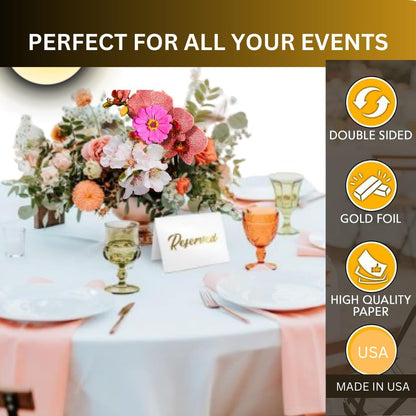 25 Pack Gold Reserved Table Cards for Wedding and events