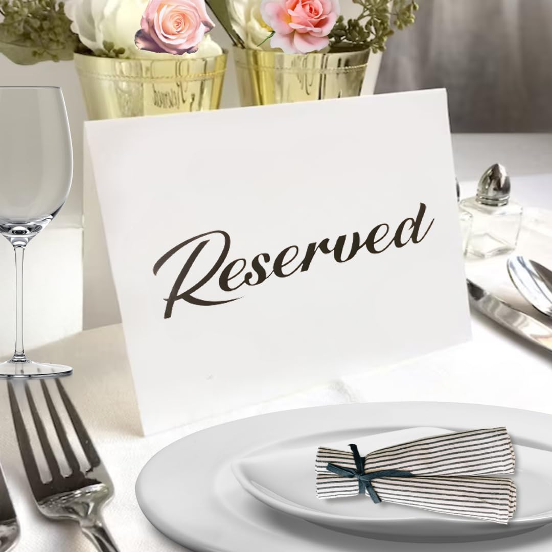 25 Pack SILVER Reserved Table Cards for Wedding With SILVER Foiled Letters- Seating Signs for Chairs Church Pews Double Sided Signs Tent Reservation Cards Celebration Accessories"5.5 * 3