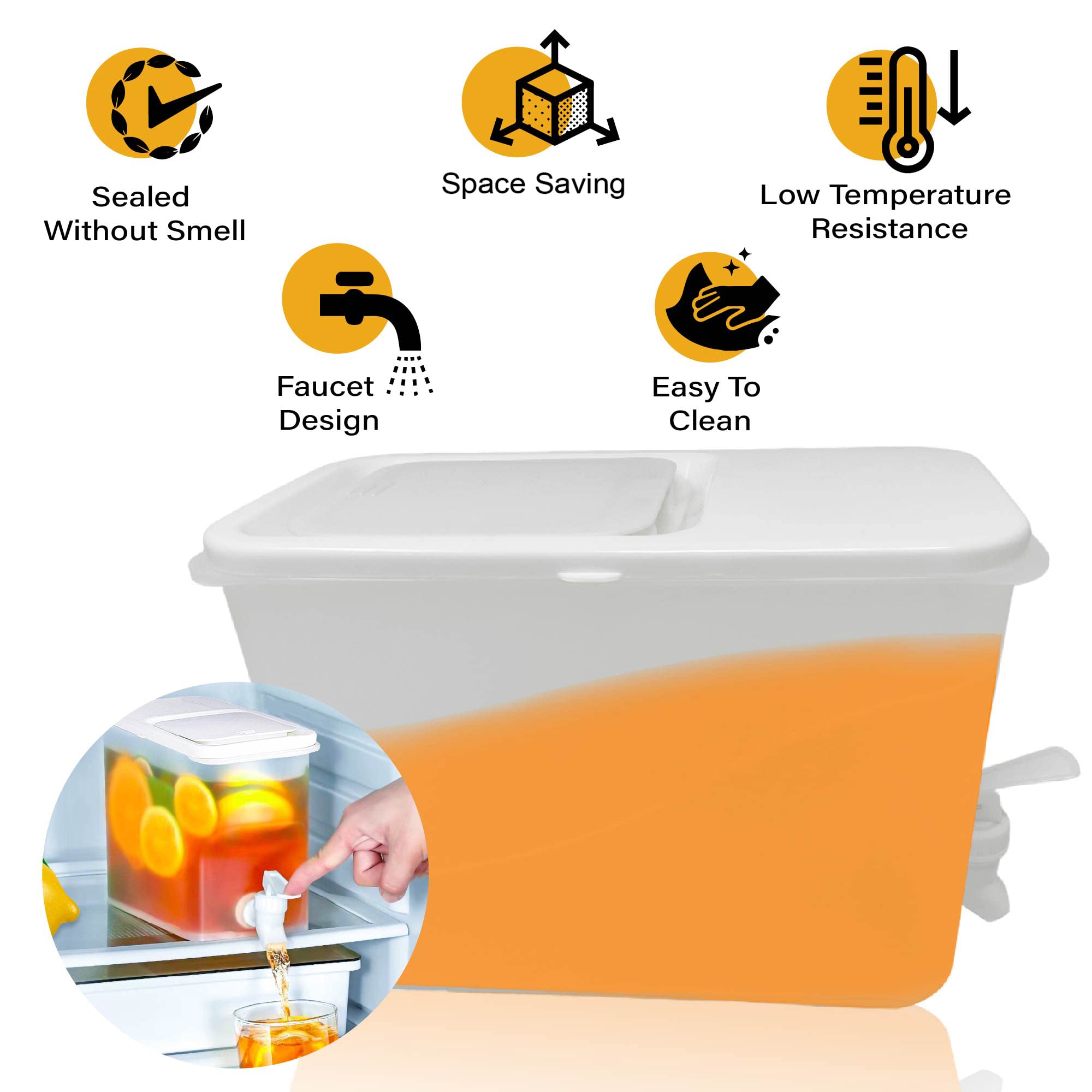 Beverage Dispenser for Fridge Juice Jug for Refrigerator Plastic Hands-Free Beverage Dispensers Juice Dispenser for fridge Lemonade Container Countertop Drink Dispenser with Spigot- 1 Gallon