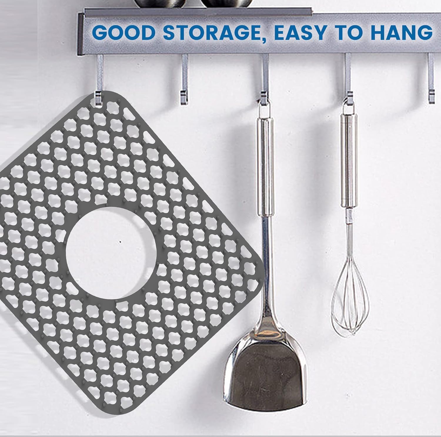 BEZAZZLED Non-slip Grey Silicone Heat Resistant Sink Protector Silicone Sink Mat - Farmhouse Sink Accessories, Kitchen Sink Mats, Kitchen Sink Drain, Adjustable Sink Protectors for Kitchen 13.4 X 11.6