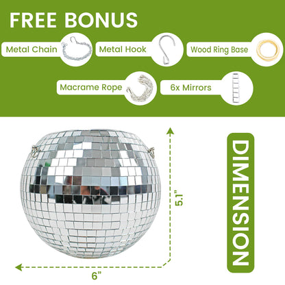 Disco Ball Planter:Christmas Gift, Indoor Hanging Plant Pot, 8 Inch Plant Hanger Decorative Mirror Stand for Porch & Home Garden, Large Plastic Planter with Rope Chain