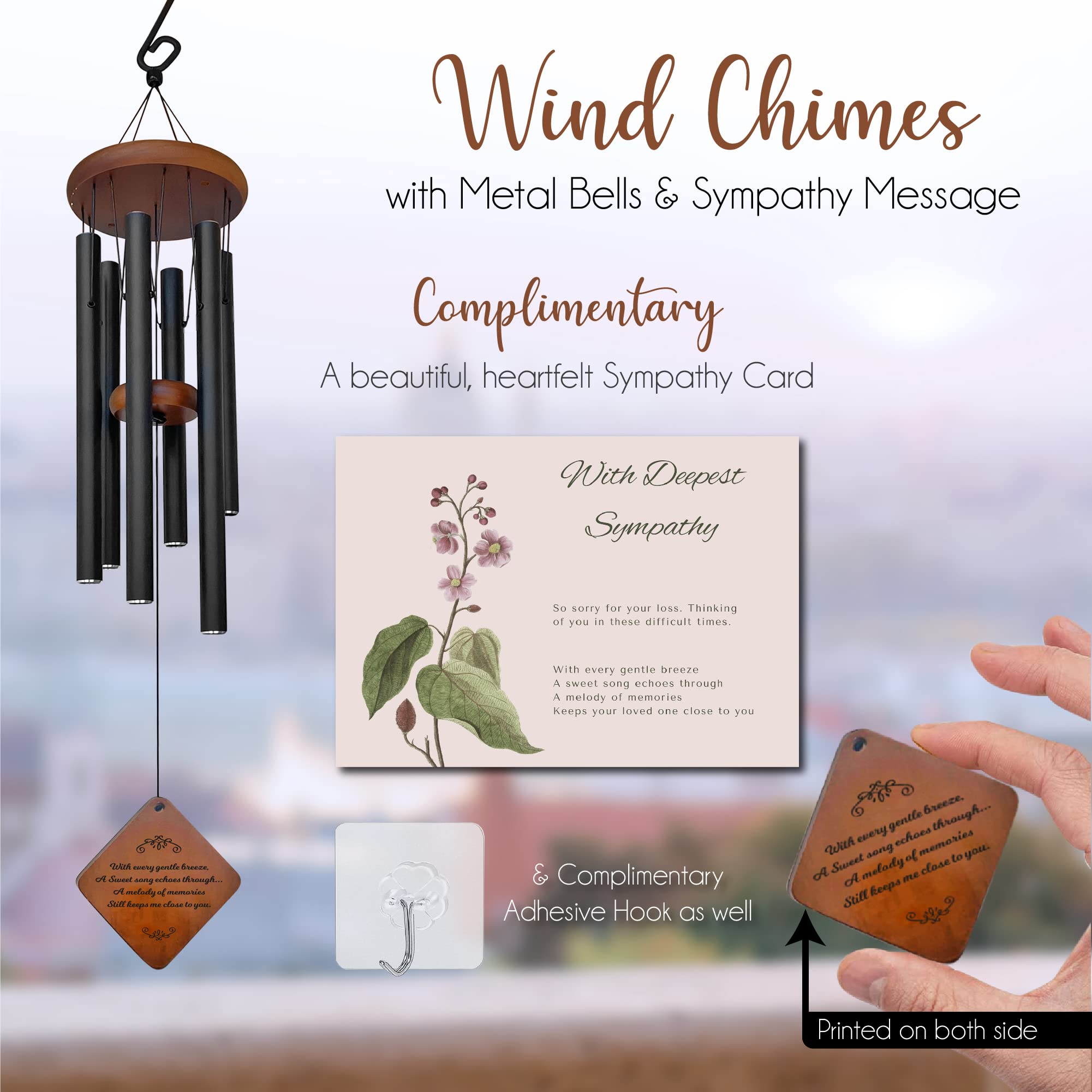 Memorial Wind Chimes , Wind Chimes for Loss of Loved One , Sympathy Wind Chimes , Bereavement Gift , Funeral Gift , Rememberance Gift for Loss, Memorial Wind Chime for Loss with Sympathy Card and Hook