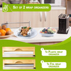 BEZAZZLED Bamboo Foil and Plastic Wrap Organizer, Dispenser with Cutter for Drawer, Neat Dispenser with Cutter, Aluminum Foil Dispenser,Storage Organization Holder for 12" Roll