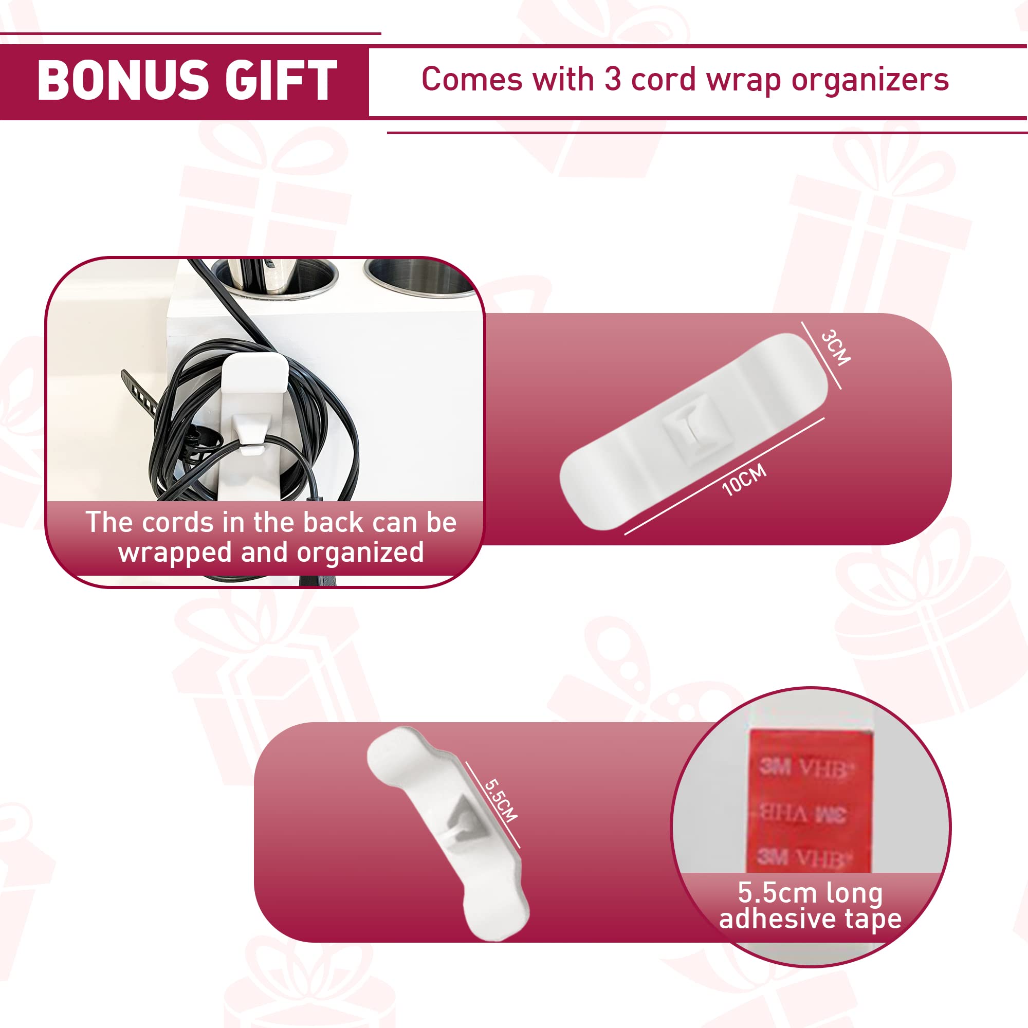 White Hair Dryer Holder, Wooden Countertop Hair Accessories Organizer For Bathroom, Blow Dryer Holder. Hair Appliance Holder, Storage Stand for Makeup Toiletries with Cord Wrap Organizer