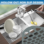 Non-slip Grey Silicone Heat Resistant Sink Protector Silicone Sink Mat - Farmhouse Sink Accessories, Kitchen Sink Mats, Kitchen Sink Drain, Adjustable Sink Protectors for Kitchen Sink- 13.4 X 11.6