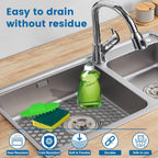 BEZAZZLED Non-slip Grey Silicone Heat Resistant Sink Protector Silicone Sink Mat - Farmhouse Sink Accessories, Kitchen Sink Mats, Kitchen Sink Drain, Adjustable Sink Protectors for Kitchen 13.4 X 11.6