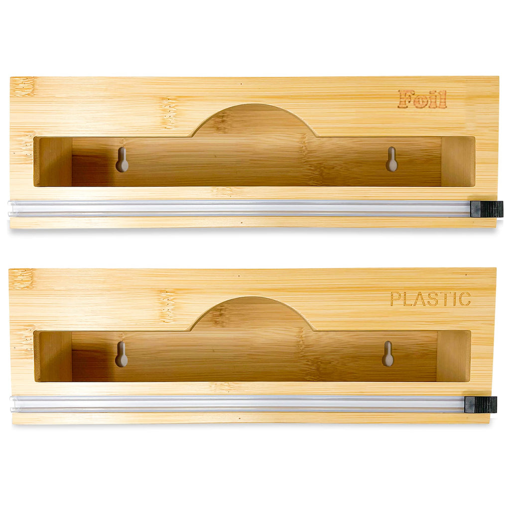 BEZAZZLED Bamboo Foil and Plastic Wrap Organizer, Dispenser with Cutter for Drawer, Neat Dispenser with Cutter, Aluminum Foil Dispenser,Storage Organization Holder for 12" Roll