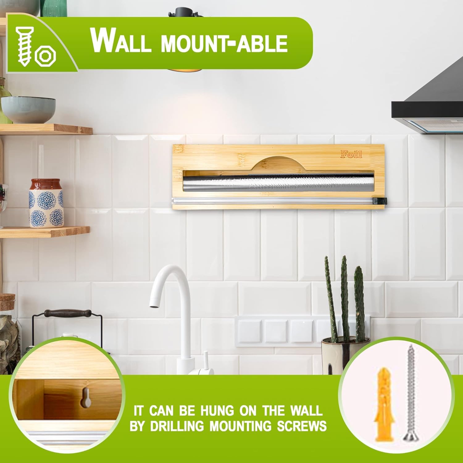 BEZAZZLED Bamboo Foil and Plastic Wrap Organizer, Dispenser with Cutter for Drawer, Neat Dispenser with Cutter, Aluminum Foil Dispenser,Storage Organization Holder for 12" Roll