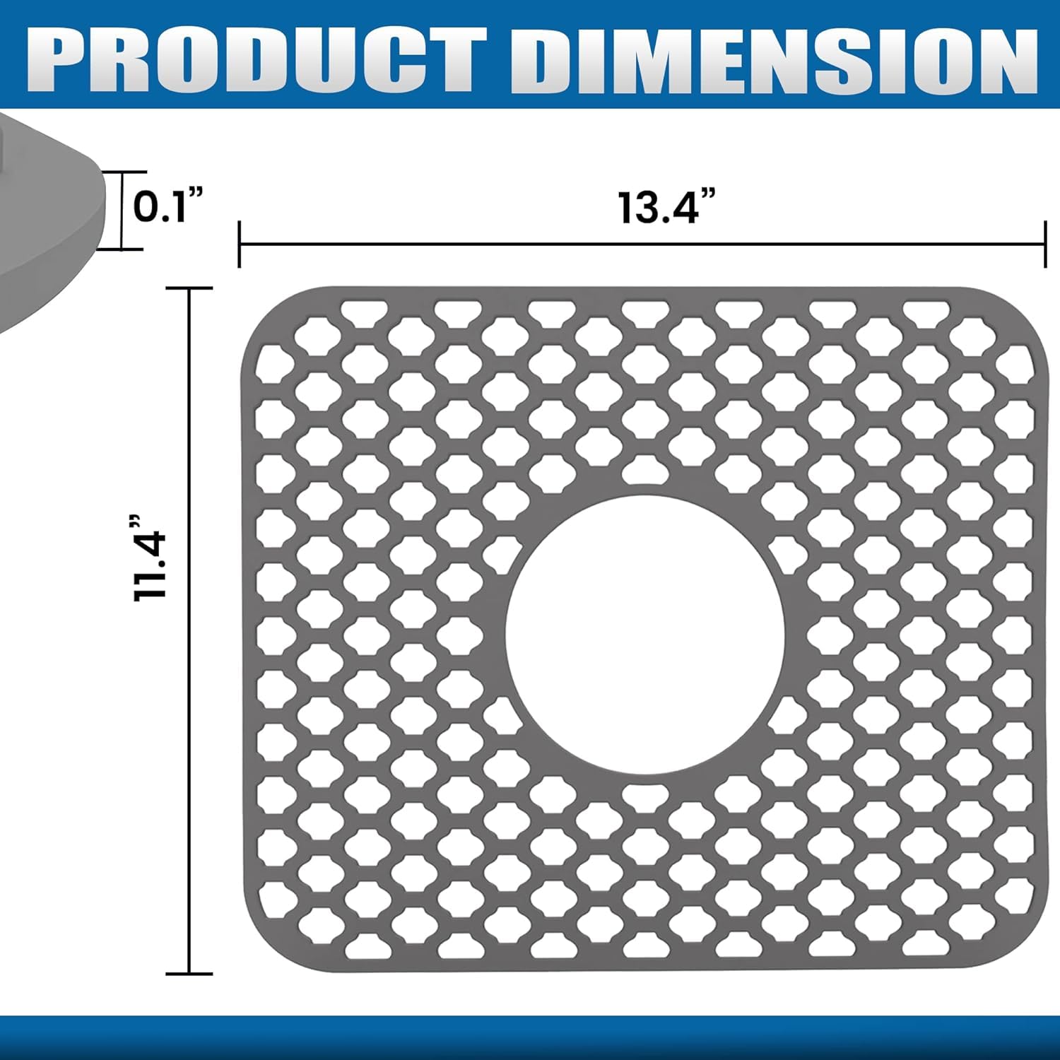 BEZAZZLED Non-slip Grey Silicone Heat Resistant Sink Protector Silicone Sink Mat - Farmhouse Sink Accessories, Kitchen Sink Mats, Kitchen Sink Drain, Adjustable Sink Protectors for Kitchen 13.4 X 11.6