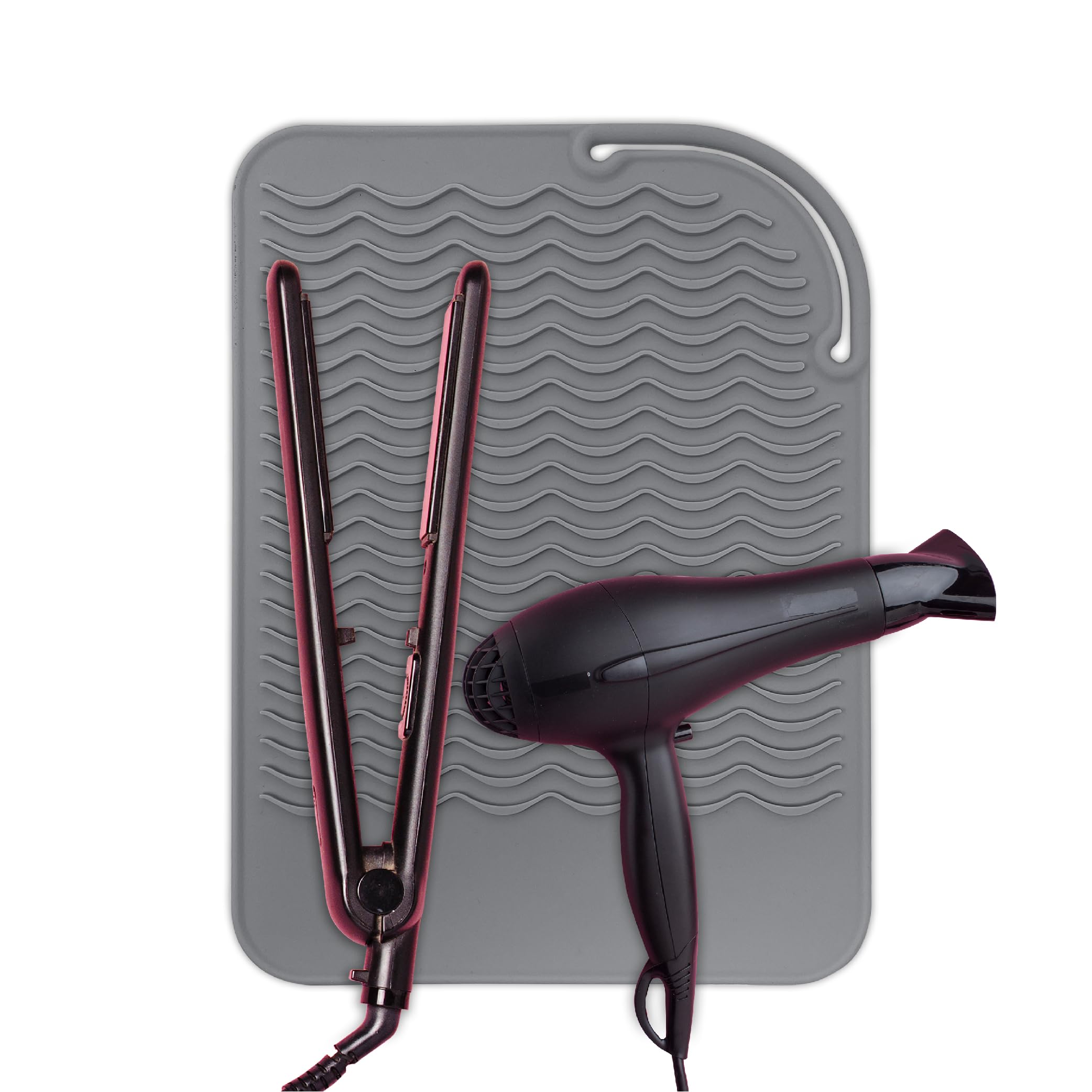 Silicone Hair Tool Holder & Heat Mat - Heat Resistant Mat for Hair Tools, Flat Iron, Curling Iron, Anti Heat Pad for Hair Straighteners - Professional Soft Rubber Pad & Flat Iron Cover