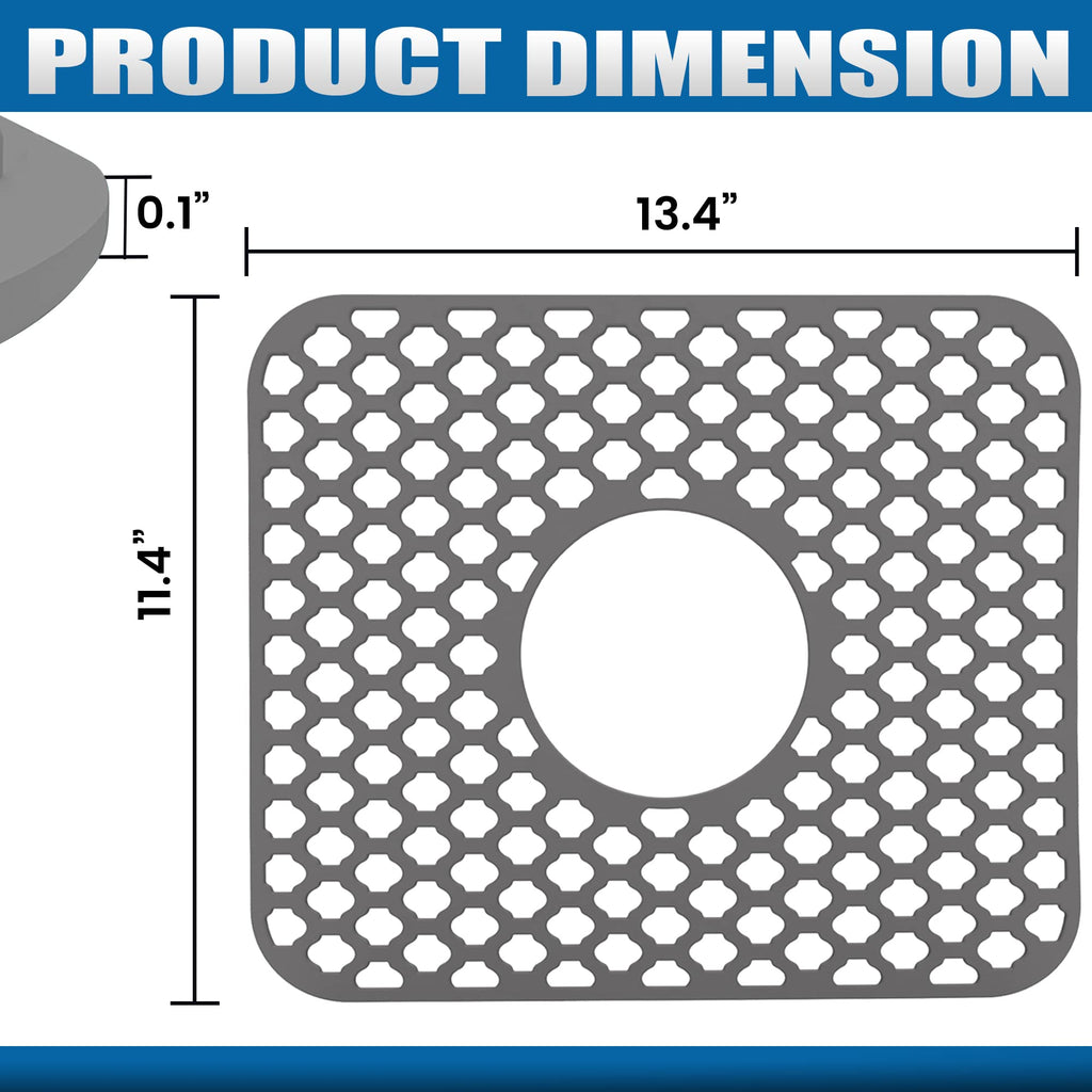 Non-slip Grey Silicone Heat Resistant Sink Protector Silicone Sink Mat - Farmhouse Sink Accessories, Kitchen Sink Mats, Kitchen Sink Drain, Adjustable Sink Protectors for Kitchen Sink- 13.4 X 11.6