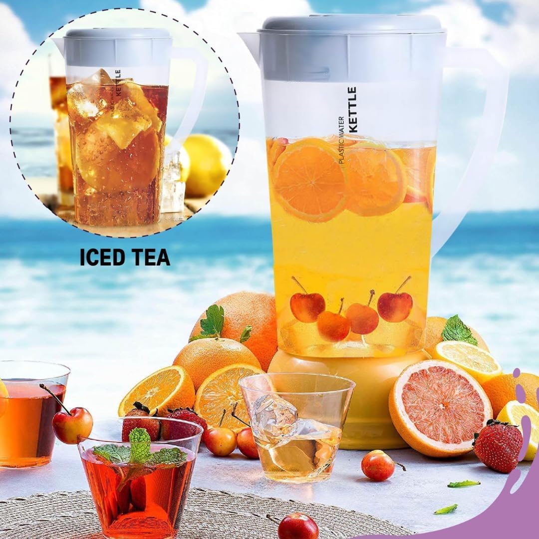 BEZAZZLED 3 Litre/0.79 Gallon Plastic Pitcher with LidBPA-FREE Eco-Friendly juice containers with lids Water Jug for Hot/Cold Juice Beverage Ice Tea Kettle 102 oz Transparent