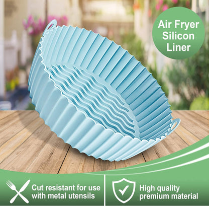 BEZAZZLED 2 Reusable Silicone Air Fryer Liners for 3-5 QT Fryers,8" Non Stick Foldable Liners Airfryer Parchment liner with free 9 Inch Tongs with Silicone Tip