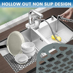 BEZAZZLED Non-slip Grey Silicone Heat Resistant Sink Protector Silicone Sink Mat - Farmhouse Sink Accessories, Kitchen Sink Mats, Kitchen Sink Drain, Adjustable Sink Protectors for Kitchen 13.4 X 11.6