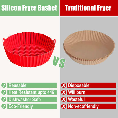 2 Reusable 8" Silicone Air Fryer Liners for 3-5 QT Fryers,Non Stick Foldable Liners Airfryer Parchment liner with free 9 Inch Tongs with Silicone Tip
