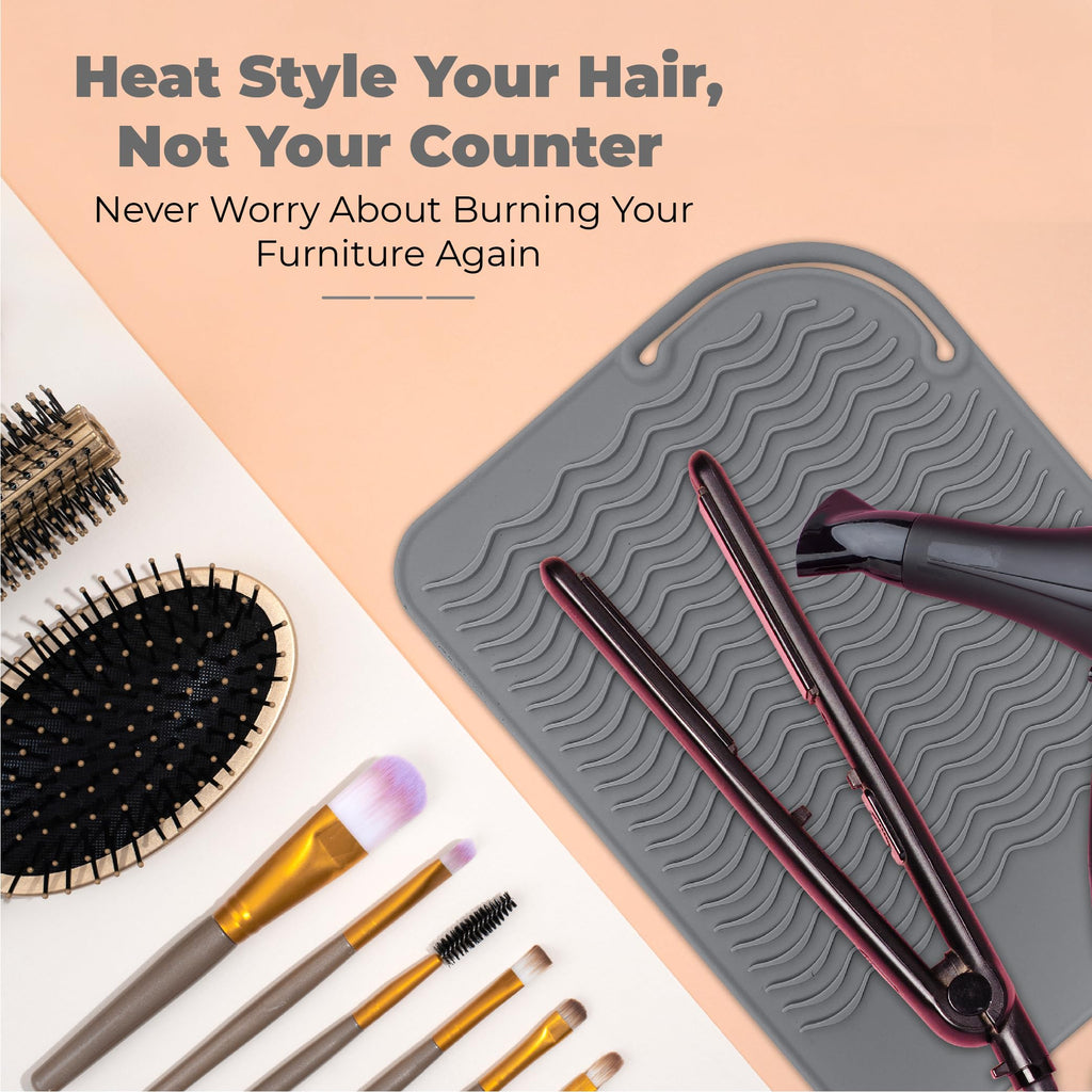 Silicone Hair Tool Holder & Heat Mat - Heat Resistant Mat for Hair Tools, Flat Iron, Curling Iron, Anti Heat Pad for Hair Straighteners - Professional Soft Rubber Pad & Flat Iron Cover