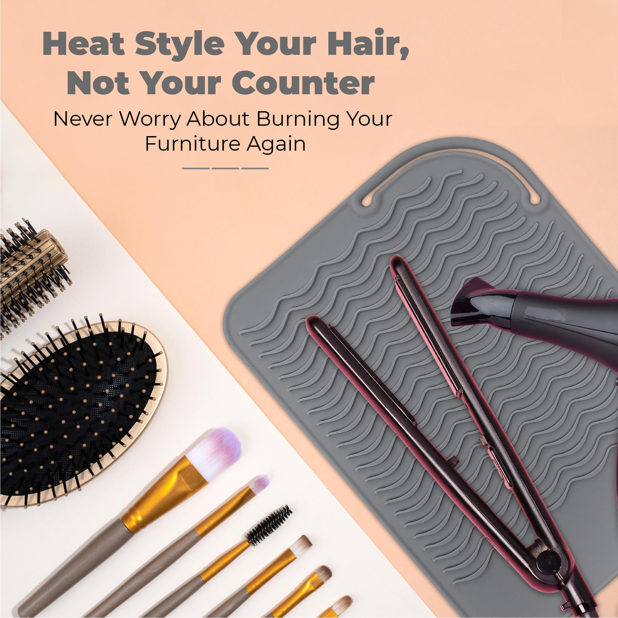 Silicone Hair Tool Holder & Heat Mat - Heat Resistant Mat for Hair Tools, Flat Iron, Curling Iron, Anti Heat Pad for Hair Straighteners - Professional Soft Rubber Pad & Flat Iron Cover