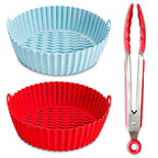 2 Reusable 8" Silicone Air Fryer Liners for 3-5 QT Fryers,Non Stick Foldable Liners Airfryer Parchment liner with free 9 Inch Tongs with Silicone Tip