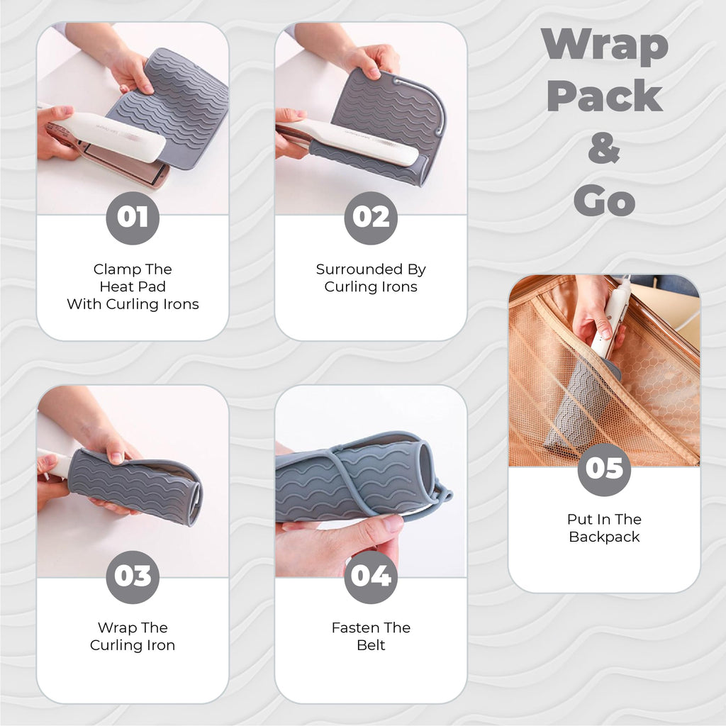 Silicone Hair Tool Holder & Heat Mat - Heat Resistant Mat for Hair Tools, Flat Iron, Curling Iron, Anti Heat Pad for Hair Straighteners - Professional Soft Rubber Pad & Flat Iron Cover