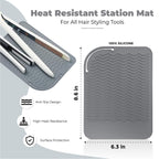 Silicone Hair Tool Holder & Heat Mat - Heat Resistant Mat for Hair Tools, Flat Iron, Curling Iron, Anti Heat Pad for Hair Straighteners - Professional Soft Rubber Pad & Flat Iron Cover