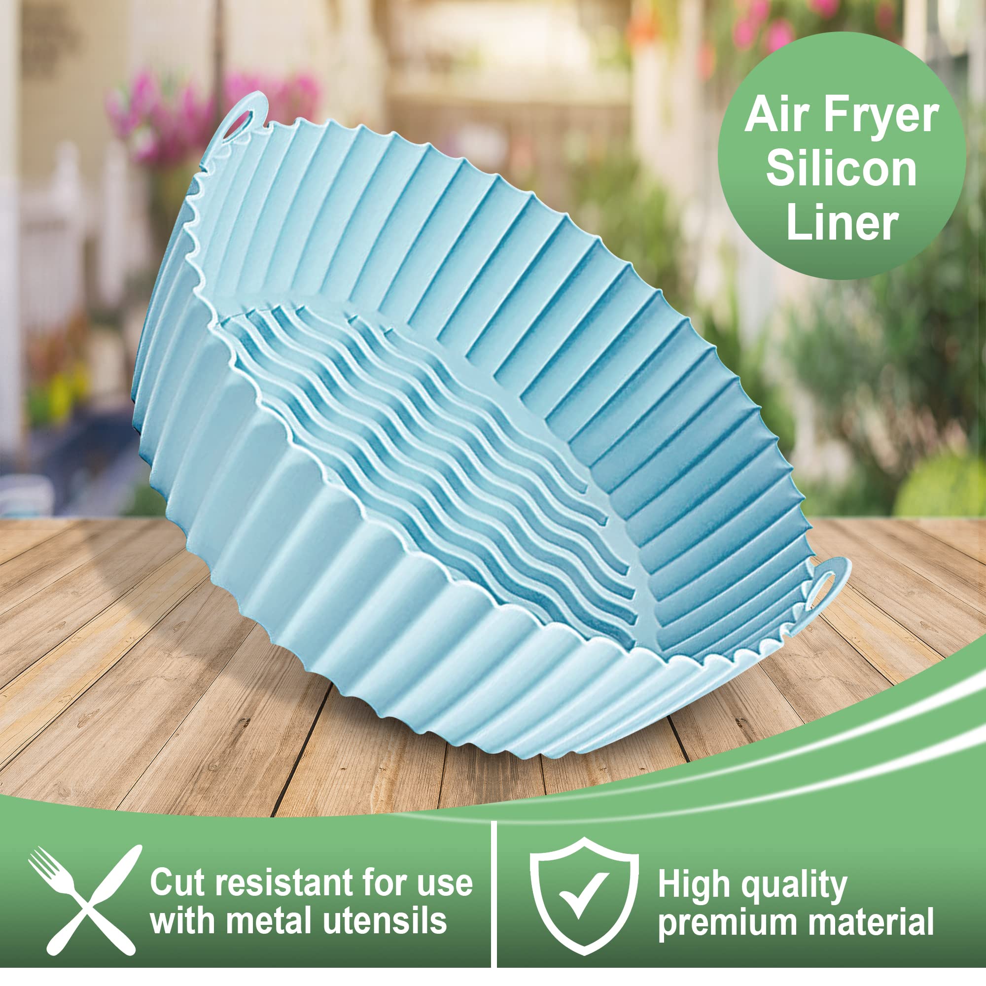 2 Reusable 8" Silicone Air Fryer Liners for 3-5 QT Fryers,Non Stick Foldable Liners Airfryer Parchment liner with free 9 Inch Tongs with Silicone Tip