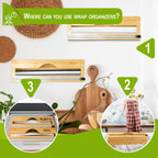 BEZAZZLED Bamboo Foil and Plastic Wrap Organizer, Dispenser with Cutter for Drawer, Neat Dispenser with Cutter, Aluminum Foil Dispenser,Storage Organization Holder for 12" Roll