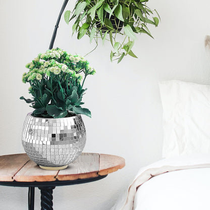 Disco Ball Planter:Christmas Gift, Indoor Hanging Plant Pot, 8 Inch Plant Hanger Decorative Mirror Stand for Porch & Home Garden, Large Plastic Planter with Rope Chain